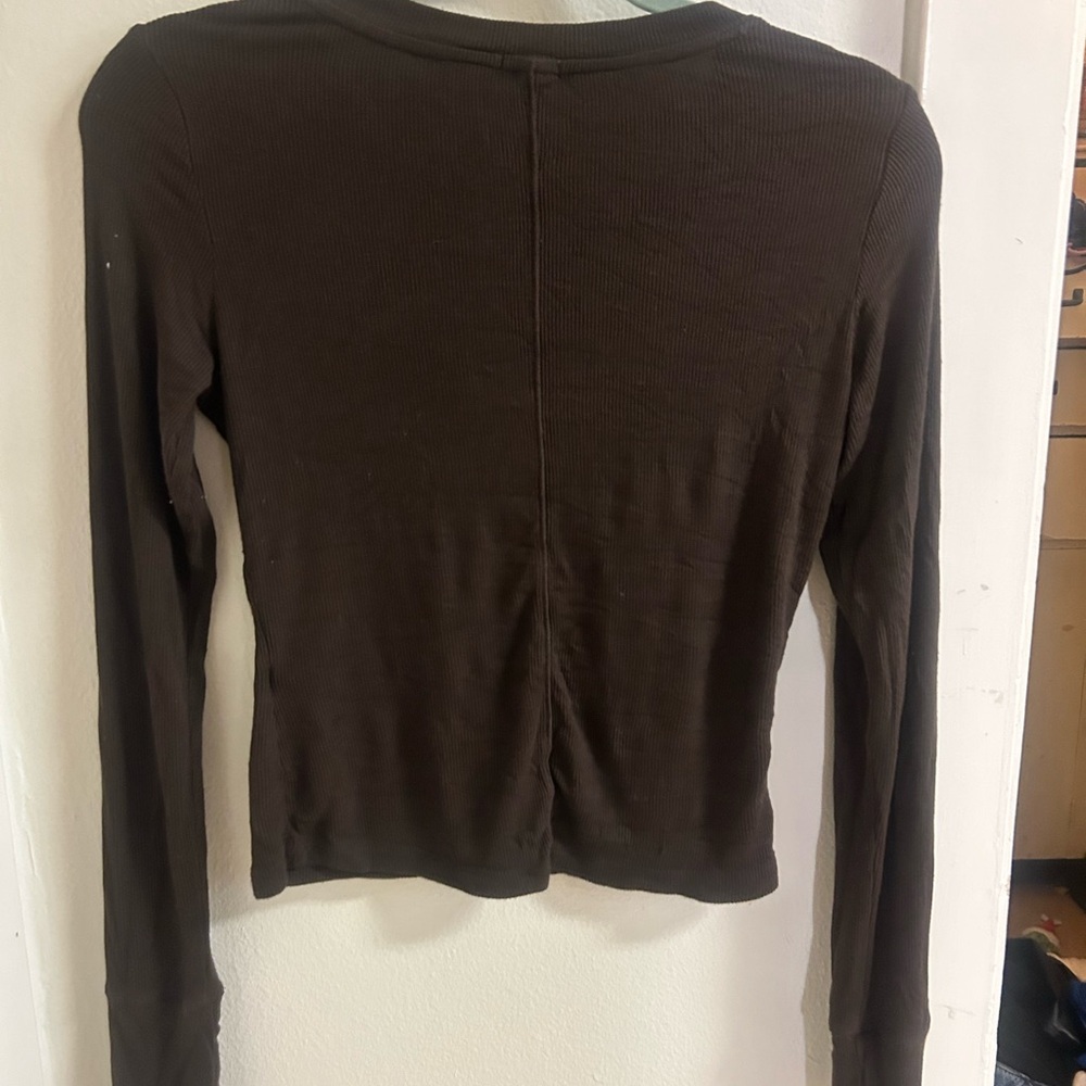 Garage Brown Cropped Long Sleeve Blouse